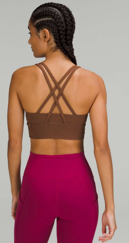 Lululemon Energy High-Neck Longline Tough Sports Bra Medium Support, B–D Cups Carob Brown Sz 12 Brand New