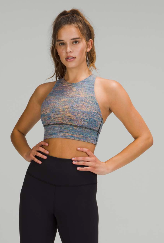 Lululemon Energy Sports Bra High Neck Long Line Medium Support, B–D Cup Spectral Fusion Jacquard Autumn Red Teal Lagoon Sz 12 Brand New
