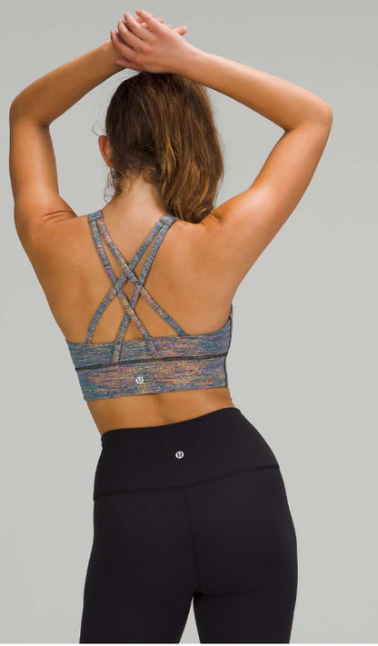Lululemon Energy Sports Bra High Neck Long Line Medium Support, B–D Cup Spectral Fusion Jacquard Autumn Red Teal Lagoon Sz 12 Brand New