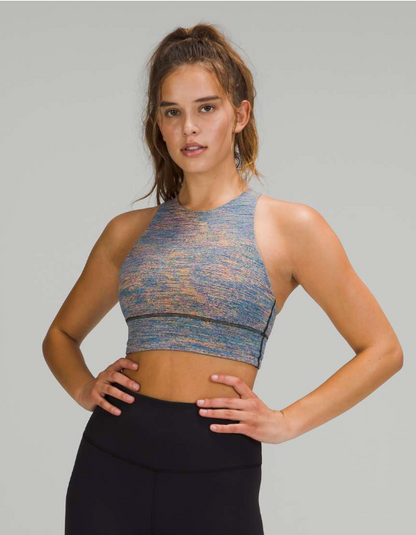 Lululemon Energy Sports Bra High Neck Long Line Medium Support, B–D Cup Spectral Fusion Jacquard Autumn Red Teal Lagoon Sz 12 Brand New