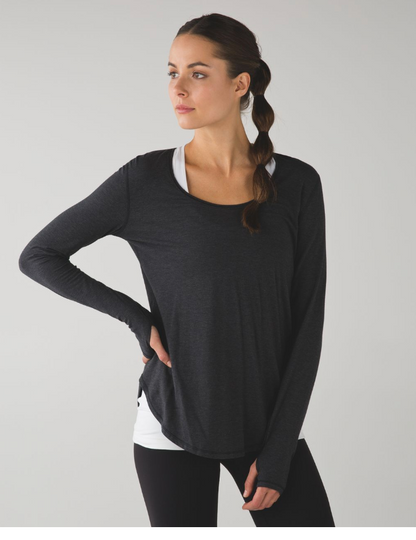 Lululemon Yogini 5 Year Long Sleeve Tee Heathered Black Sz 12