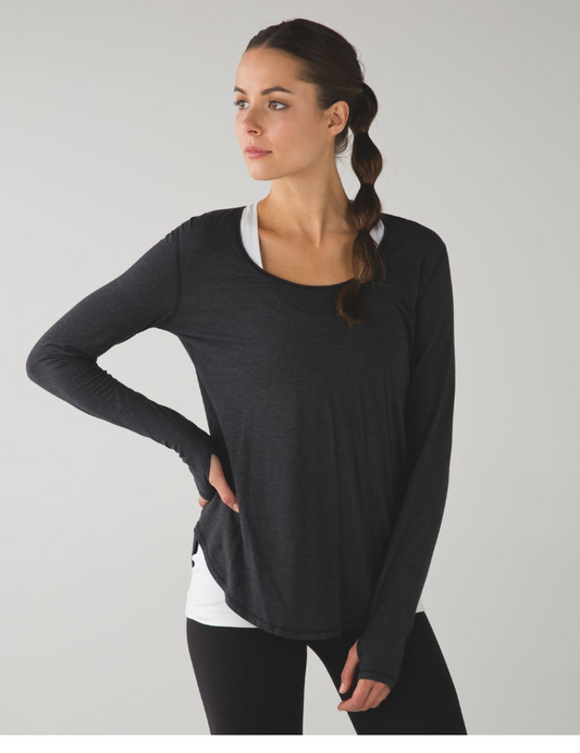 Lululemon Yogini 5 Year Long Sleeve Tee Heathered Black Sz 12
