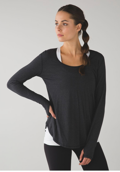 Lululemon Yogini 5 Year Long Sleeve Tee Heathered Black Sz 12