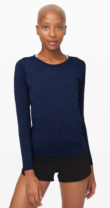 Lululemon Swiftly Relaxed Long Sleeve Hyper Blue/White/Black Sz 12 Brand New