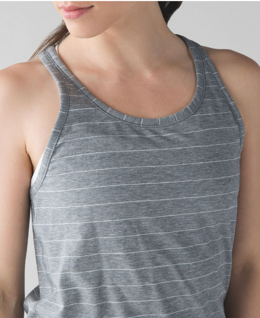 Lululemon Yogi Everyday Tank Stripe Heathered Medium Grey White Sz 12 Brand New