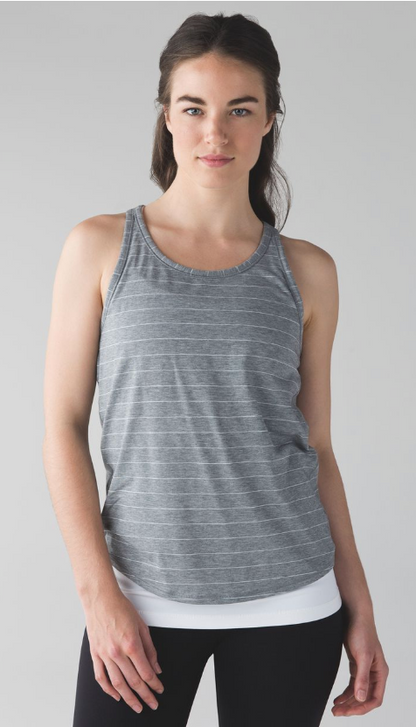 Lululemon Yogi Everyday Tank Stripe Heathered Medium Grey White Sz 12 Brand New