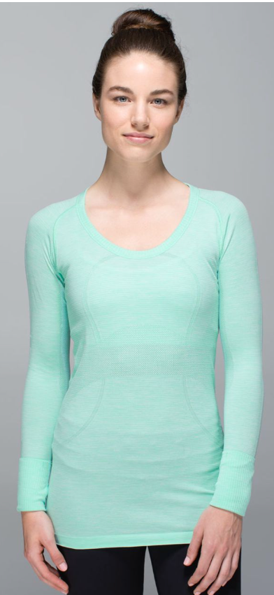 Lululemon Run Swiftly Tech Long Sleeve Scoop Heathered Opal Sz 12