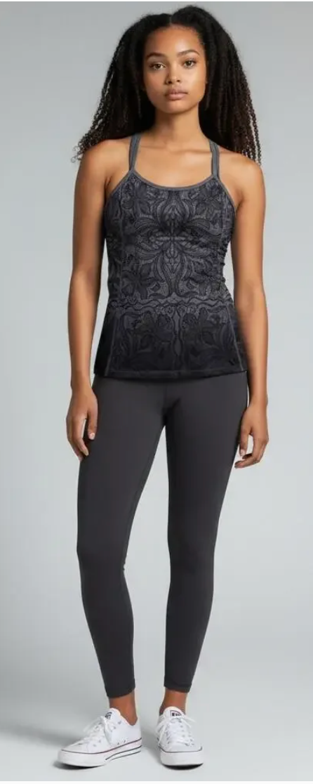 Athleta|Harmonious Racerback Tank Black Grey Floral Hombre' Sz M Brand New