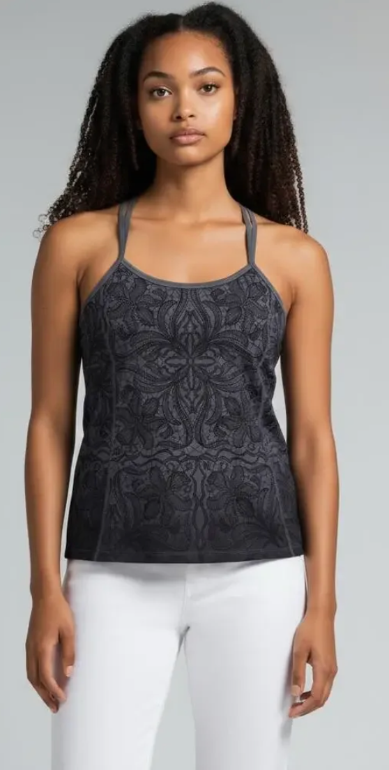 Athleta|Harmonious Racerback Tank Black Grey Floral Hombre' Sz M Brand New