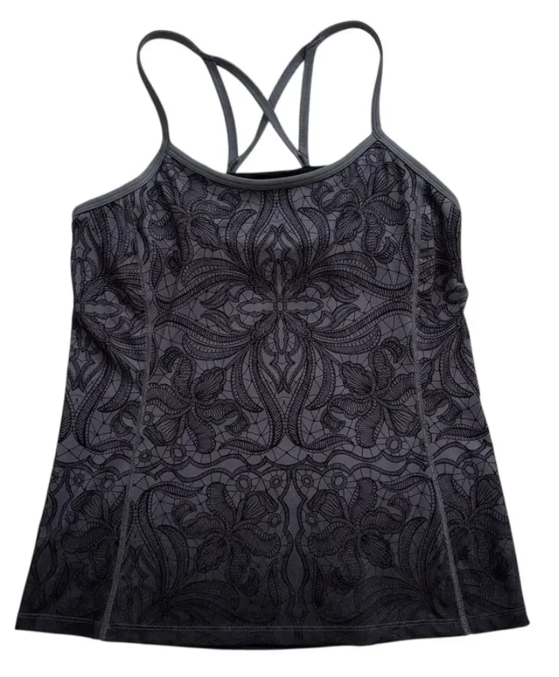 Athleta|Harmonious Racerback Tank Black Grey Floral Hombre' Sz M Brand New