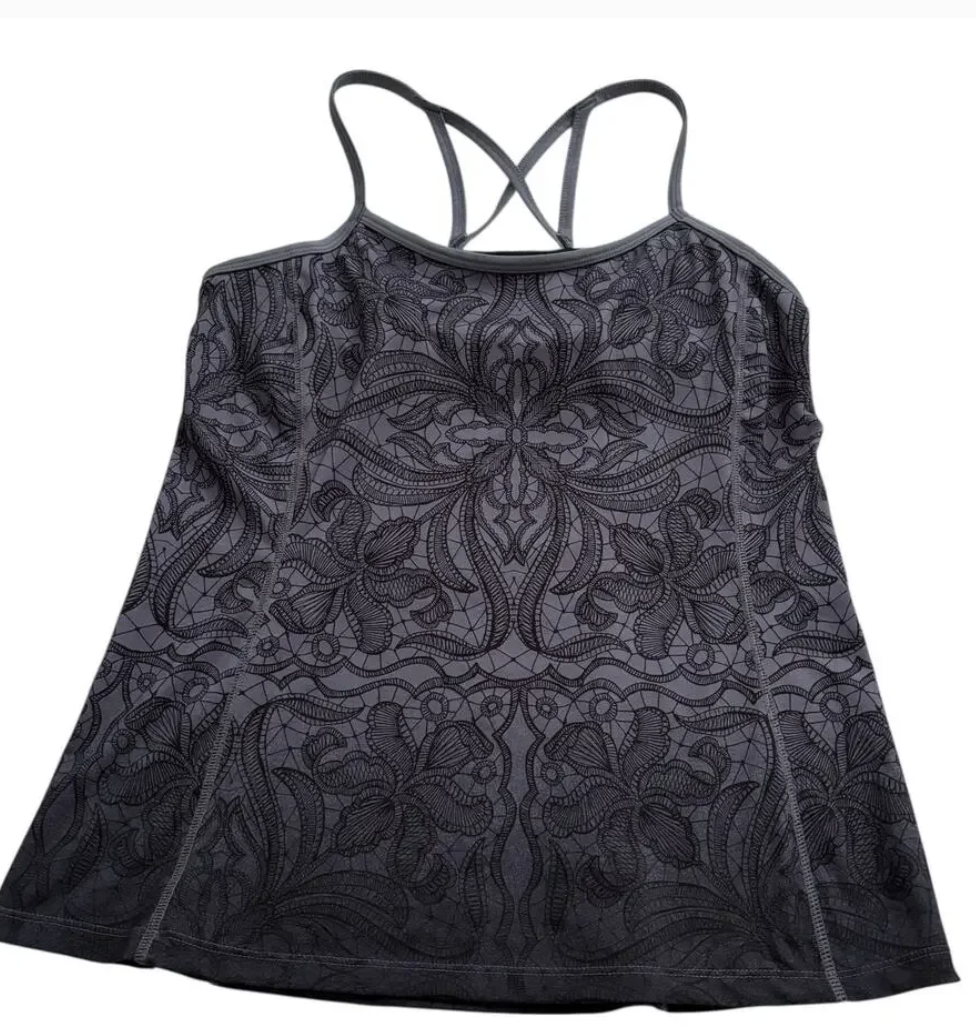 Athleta|Harmonious Racerback Tank Black Grey Floral Hombre' Sz M Brand New