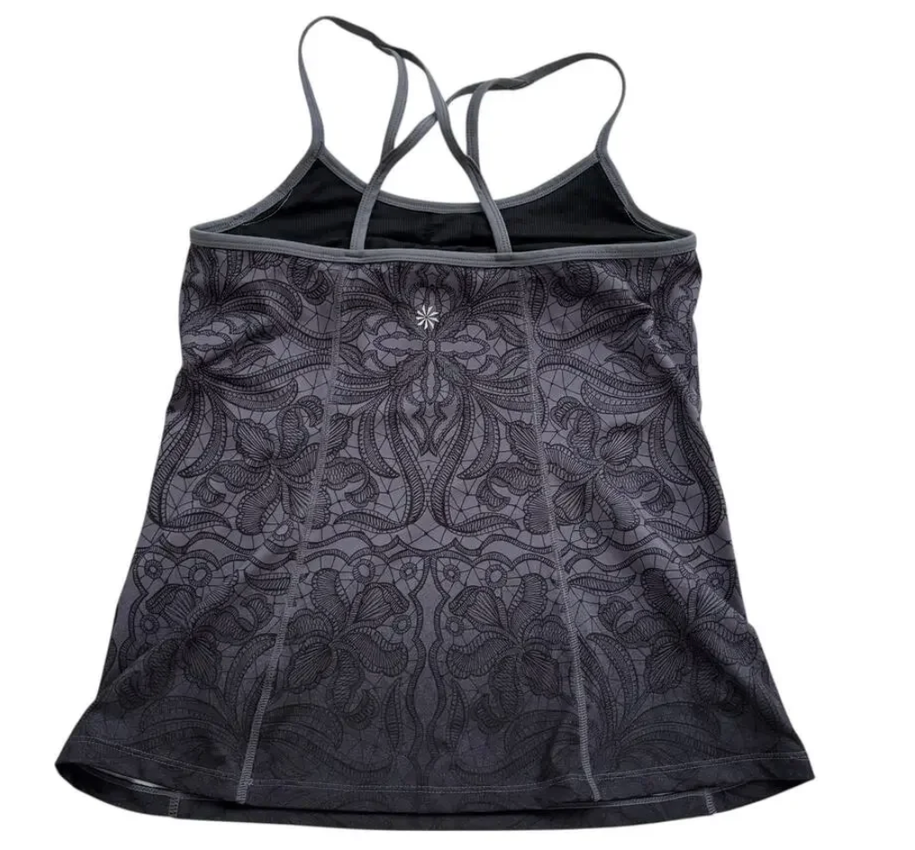 Athleta|Harmonious Racerback Tank Black Grey Floral Hombre' Sz M Brand New