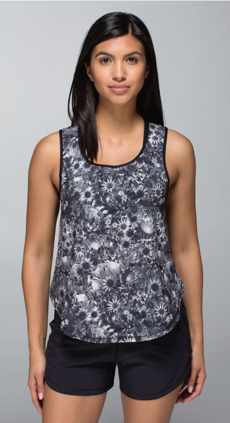 Lululemon Run: Split Singlet Flowabunga Black Angel Wing/Black Sz 10