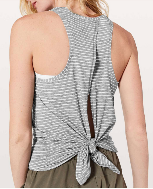 Lululemon All Tied Up Tank Modern Stripe Heathered Medium Grey White Sz 10