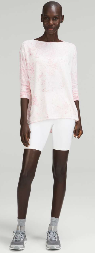 Lululemon Back in Action Long Sleeve Shirt Vitasea Cirrus Wash White Pink Peony Brier Rose Sz 10 Brand New