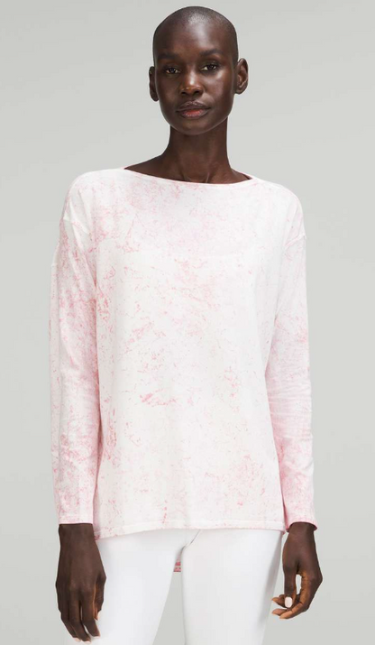 Lululemon Back in Action Long Sleeve Shirt Vitasea Cirrus Wash White Pink Peony Brier Rose Sz 10 Brand New
