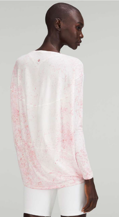 Lululemon Back in Action Long Sleeve Shirt Vitasea Cirrus Wash White Pink Peony Brier Rose Sz 10 Brand New