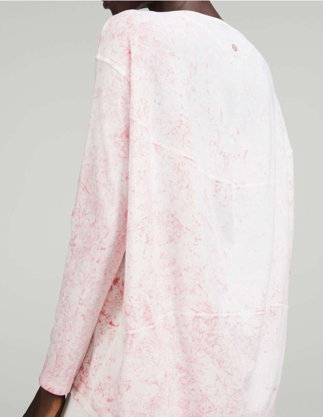 Lululemon Back in Action Long Sleeve Shirt Vitasea Cirrus Wash White Pink Peony Brier Rose Sz 10 Brand New