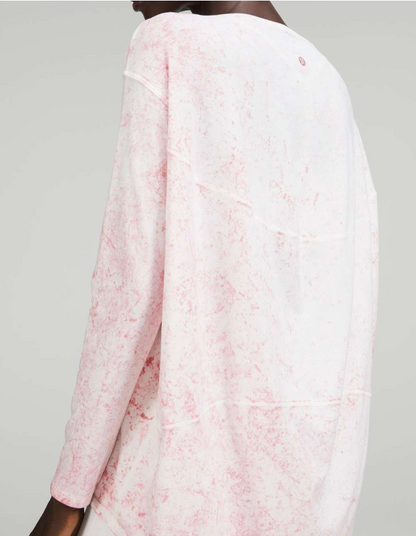 Lululemon Back in Action Long Sleeve Shirt Vitasea Cirrus Wash White Pink Peony Brier Rose Sz 10 Brand New