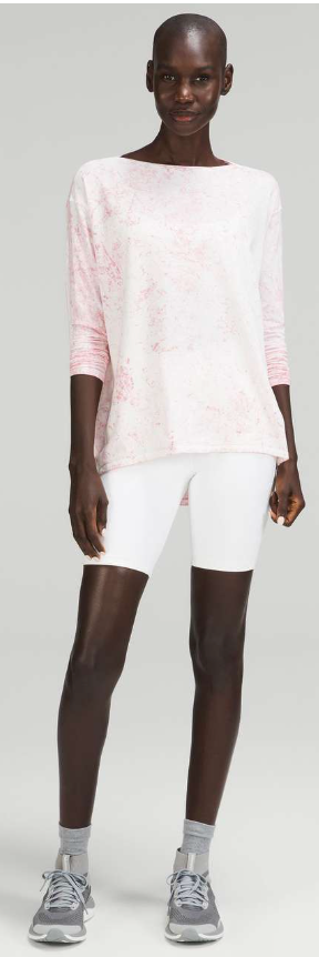 Lululemon Back in Action Long Sleeve Shirt Vitasea Cirrus Wash White Pink Peony Brier Rose Sz 10 Brand New