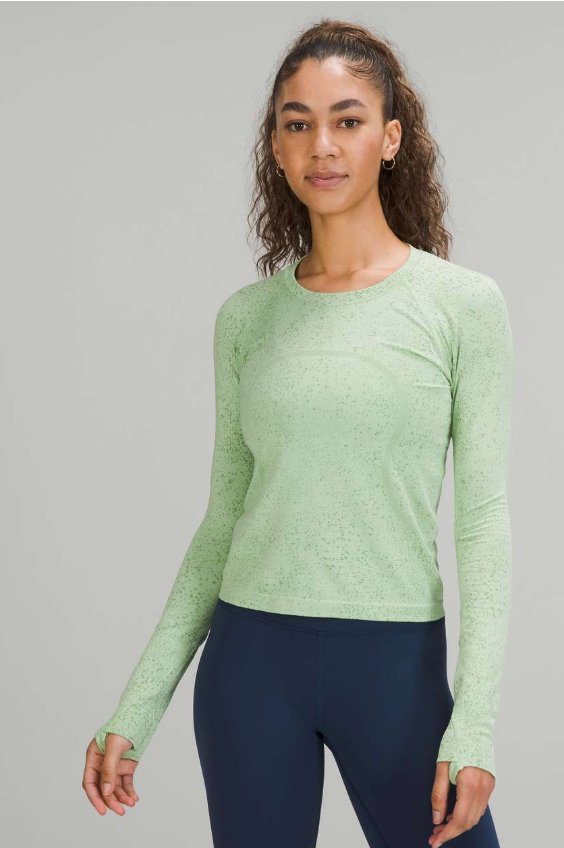 Lululemon Swiftly Tech Long Sleeve Shirt 2.0 Race Length Distorted Noise Creamy Mint/Cedar Green Brand New