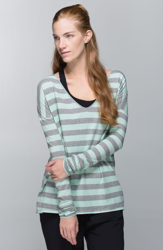 Lululemon Flip Your Dog Long Sleeve Cozy Stripe Toothpaste Heathered Medium Grey Sz 10