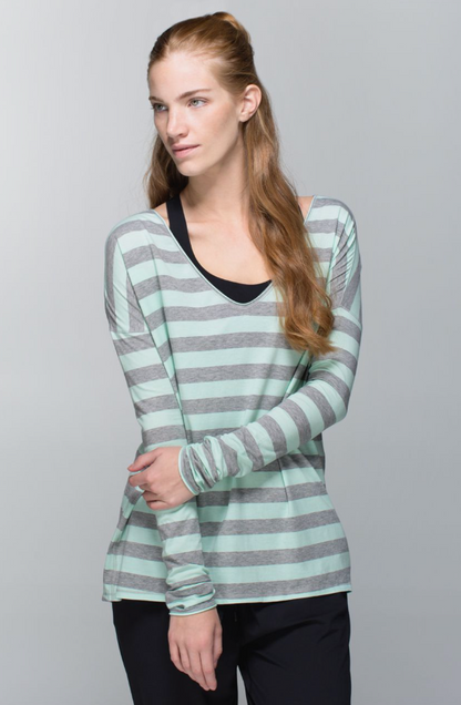 Lululemon Flip Your Dog Long Sleeve Cozy Stripe Toothpaste Heathered Medium Grey Sz 10
