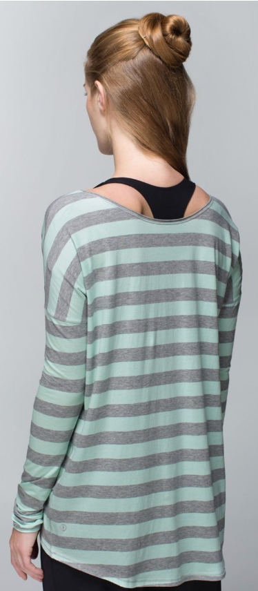 Lululemon Flip Your Dog Long Sleeve Cozy Stripe Toothpaste Heathered Medium Grey Sz 10