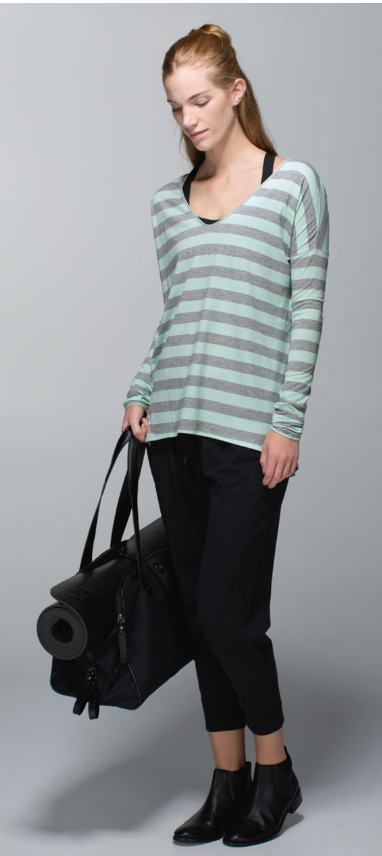 Lululemon Flip Your Dog Long Sleeve Cozy Stripe Toothpaste Heathered Medium Grey Sz 10