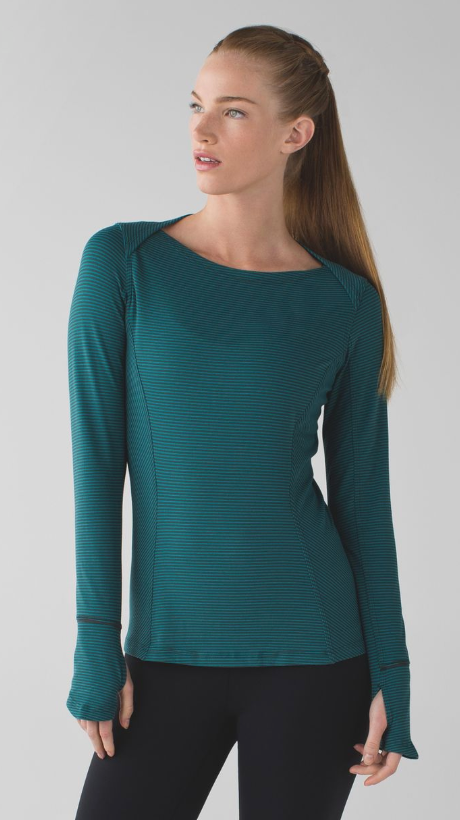 Lululemon Kanto Catch Me Long Sleeve Mini Pop Stripe Dark Fuel Forage Teal Sz 10