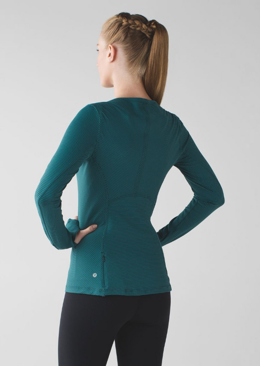 Lululemon Kanto Catch Me Long Sleeve Mini Pop Stripe Dark Fuel Forage Teal Sz 10
