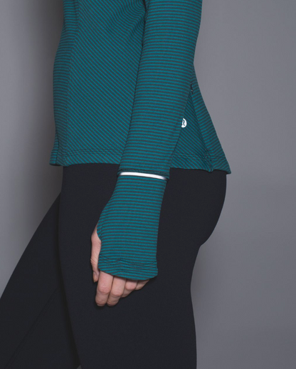 Lululemon Kanto Catch Me Long Sleeve Mini Pop Stripe Dark Fuel Forage Teal Sz 10