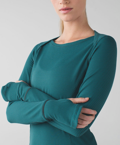 Lululemon Kanto Catch Me Long Sleeve Mini Pop Stripe Dark Fuel Forage Teal Sz 10