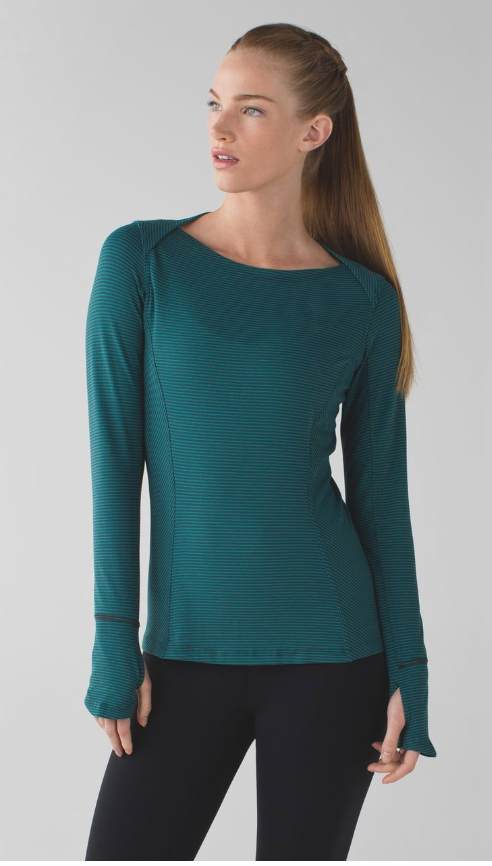 Lululemon Kanto Catch Me Long Sleeve Mini Pop Stripe Dark Fuel Forage Teal Sz 10