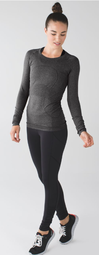 Lululemon Swiftly Tech Long Sleeve Crew Heathered Black Sz 10 Brand New