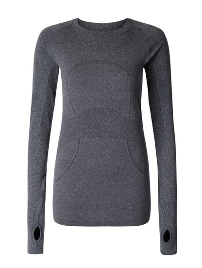 Lululemon Swiftly Tech Long Sleeve Crew Heathered Black Sz 10 Brand New