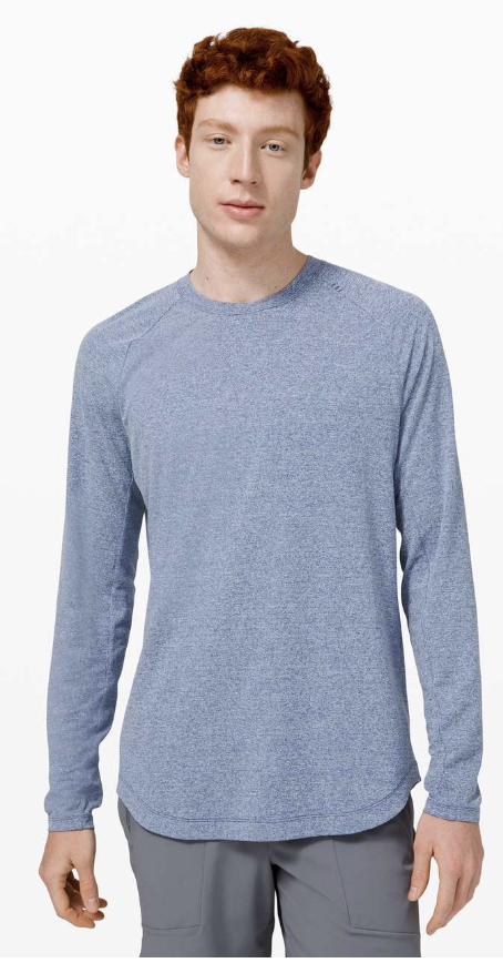 Lululemon Men's Drysense Long Sleeve Heathered Regatta Blue Sz L Brand New