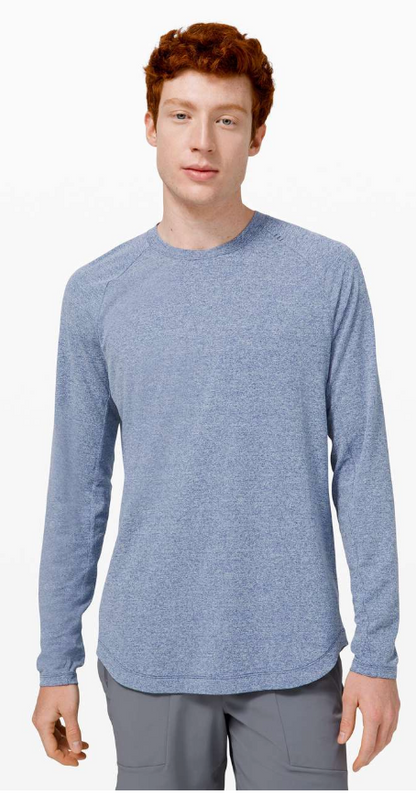 Lululemon Men's Drysense Long Sleeve Heathered Regatta Blue Sz L Brand New