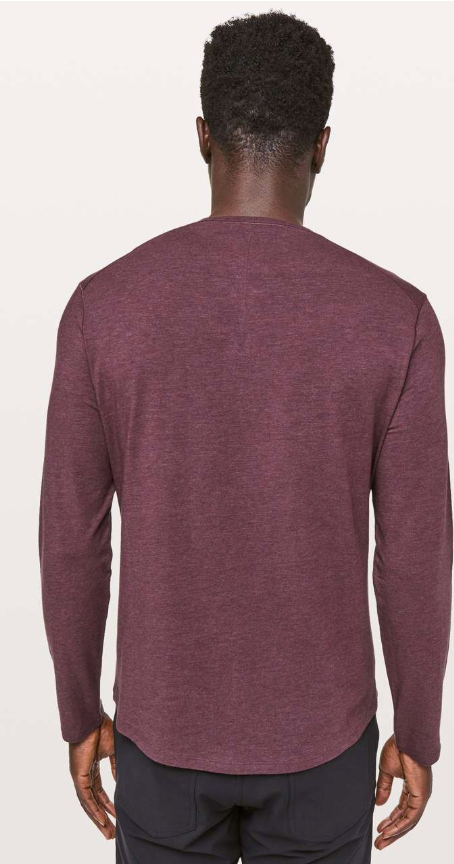 Lululemon Men's 5 Year Basic Long Sleeve Henley Heathered Black Plum Sz Large Brand New