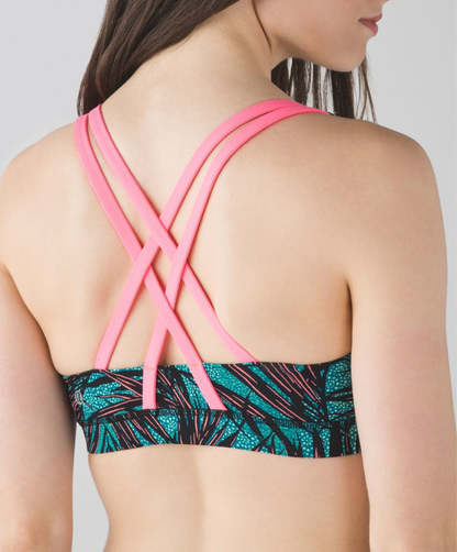 Lululemon Energy Bra Mini Palm Lace Tofino Teal Multi/Flash Light Size 6