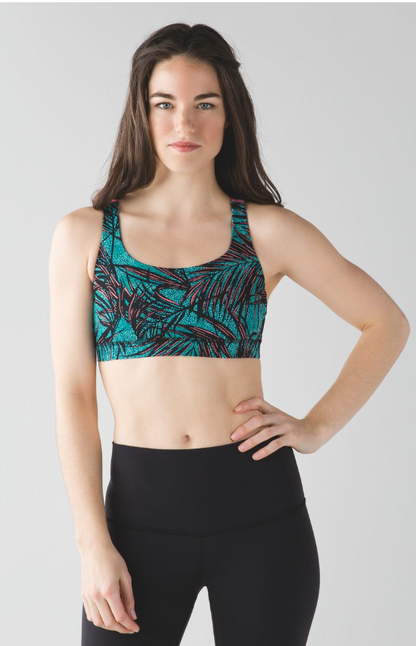 Lululemon Energy Bra Mini Palm Lace Tofino Teal Multi/Flash Light Size 6