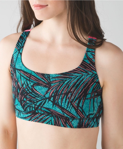 Lululemon Energy Bra Mini Palm Lace Tofino Teal Multi/Flash Light Size 6