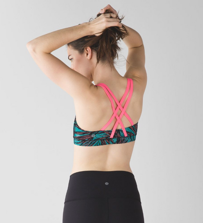 Lululemon Energy Bra Mini Palm Lace Tofino Teal Multi/Flash Light Size 6