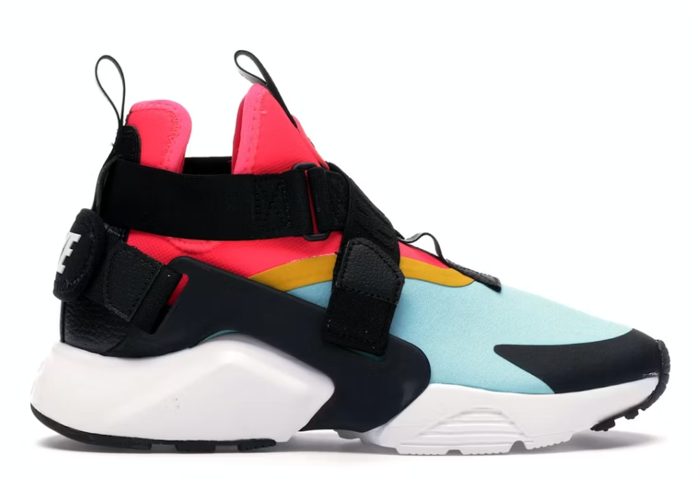 Nike Air Huarache City Athletic Shoe Women's Size 6.5/5.0 Youth  Bleached Aqua/Black/Racer Pink/Vivid Sulfur Brand New