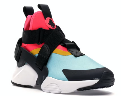 Nike Air Huarache City Athletic Shoe Women's Size 6.5/5.0 Youth  Bleached Aqua/Black/Racer Pink/Vivid Sulfur Brand New