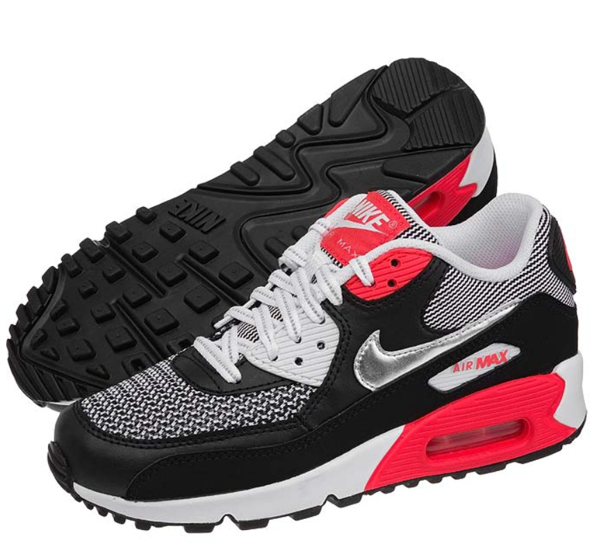 Nike Air Max 90 LE Black Metallic Silver Laser Crimson Women's Size 6.5/Youth 5.0