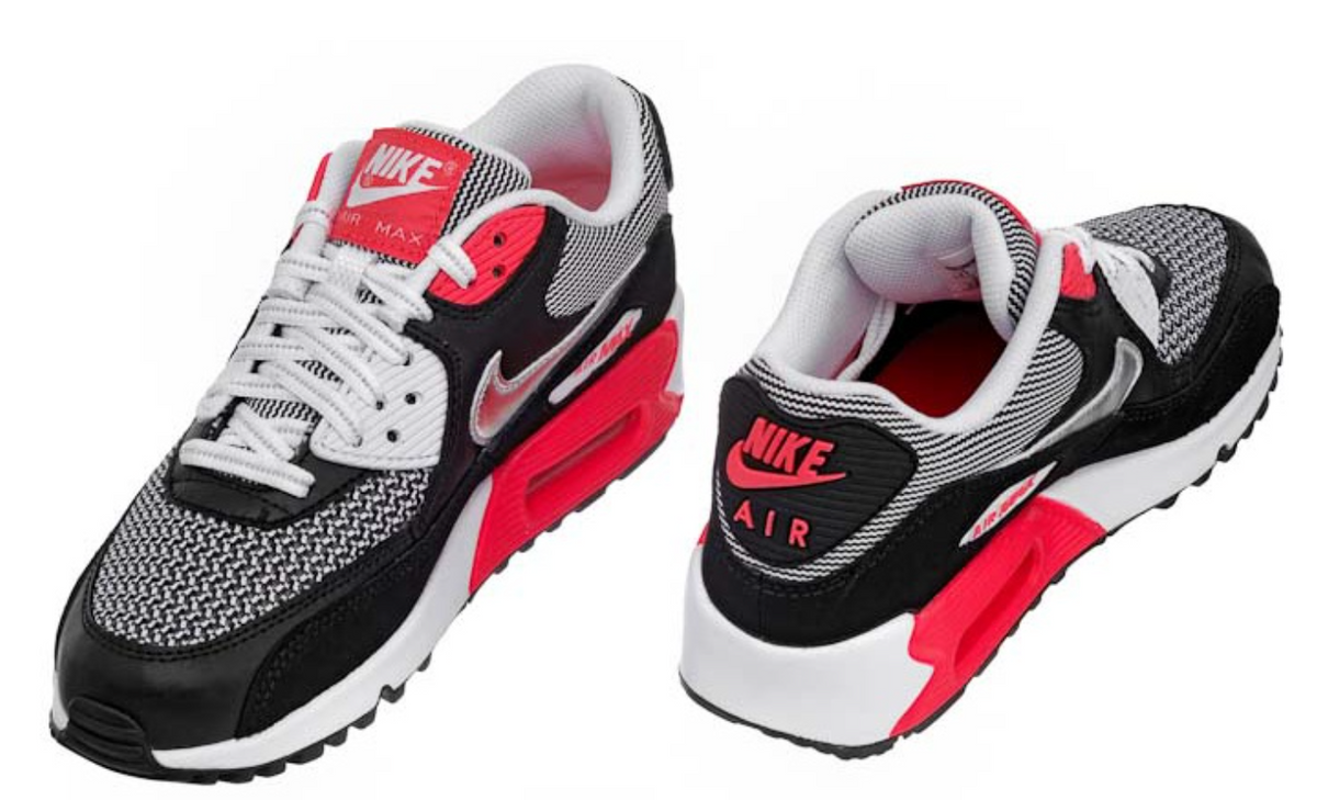 Nike Air Max 90 LE Black Metallic Silver Laser Crimson Women's Size 6.5/Youth 5.0