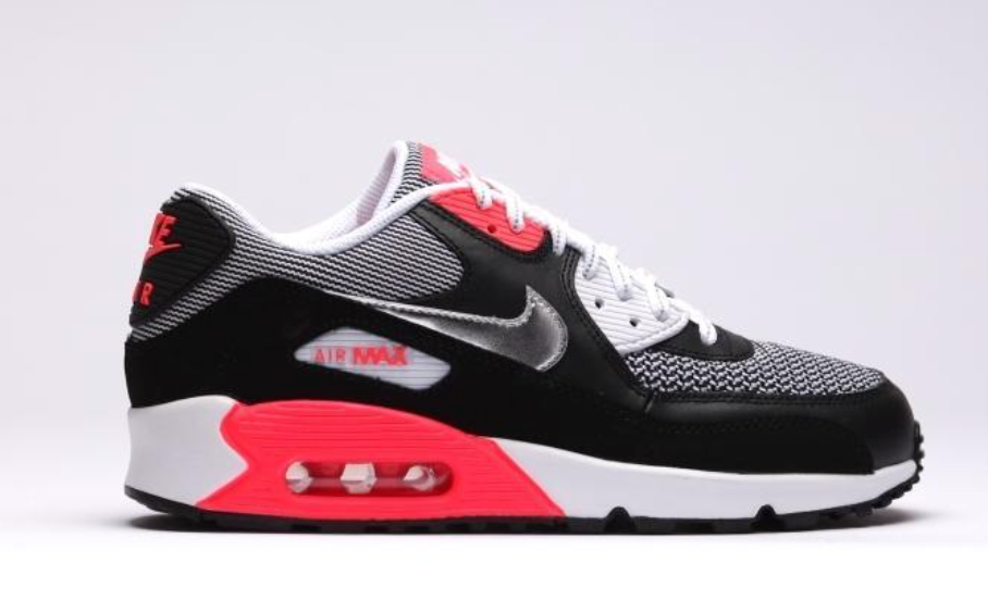 Nike Air Max 90 LE Black Metallic Silver Laser Crimson Women's Size 6.5/Youth 5.0