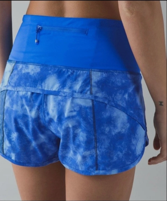 Lululemon Speed Up Run Times Tidal Trip Pipe Dream Blue Tie Dye 4" Inseam Sz 8