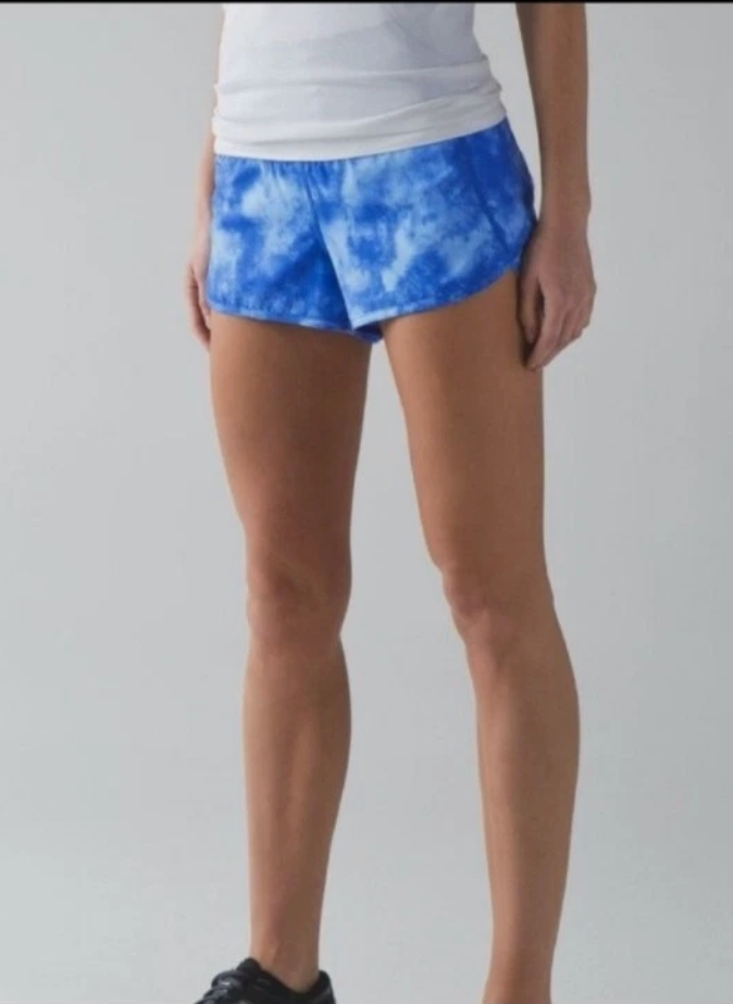 Lululemon Speed Up Run Times Tidal Trip Pipe Dream Blue Tie Dye 4" Inseam Sz 8